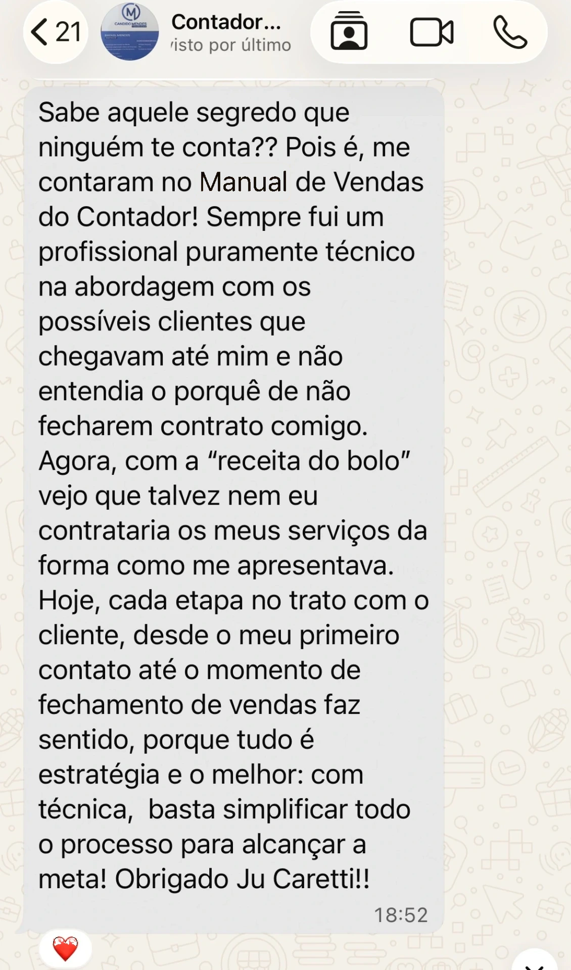 Depoimento — receita do bolo do processo comercial