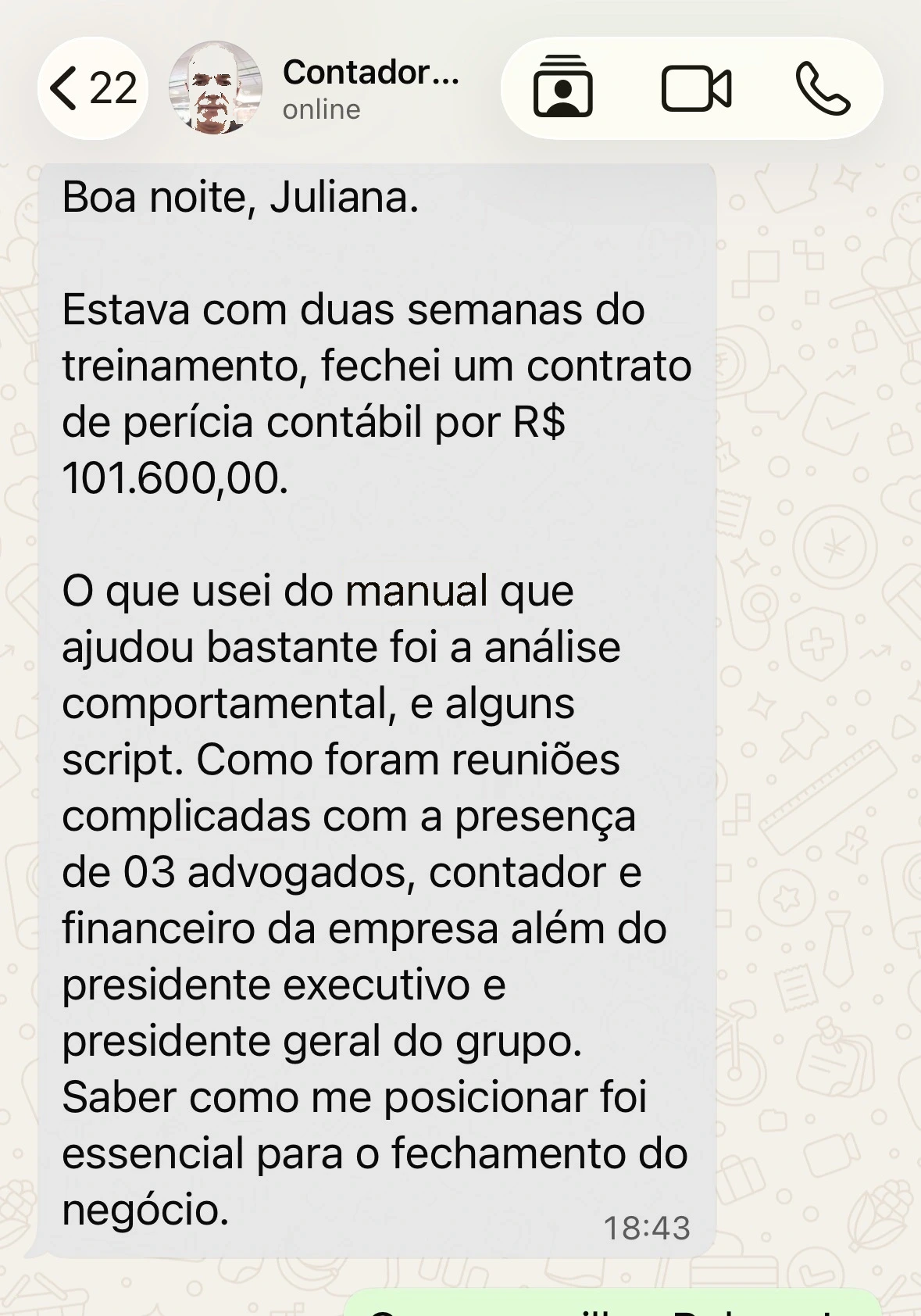 Depoimento — contrato de perícia R$ 101.600